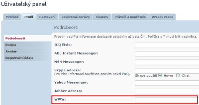 Nastavení Vaší WWW stránky - pro zvětšení klikni