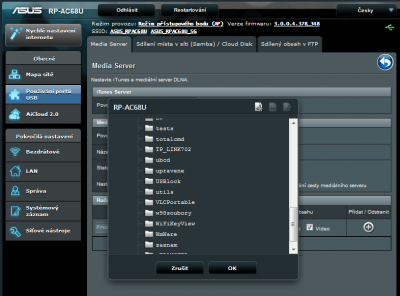 Výběr adresářů pro DLNA