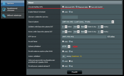 Správa - volby funkce tlačítka WPS