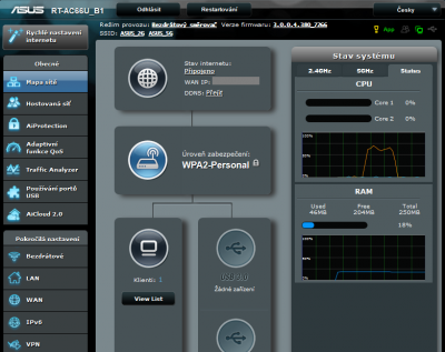 Mapa sítě a stav systému