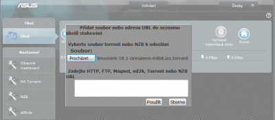 Zadávání URL (torrentu) pro stahování