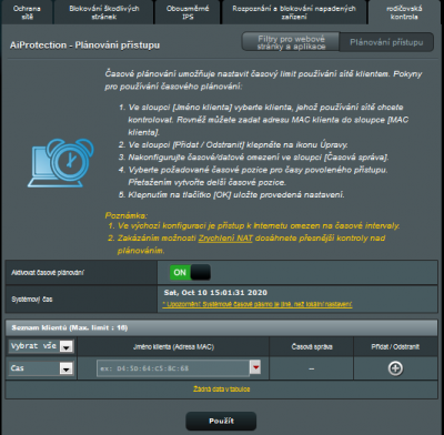 Časové omezení přístupu k internetu