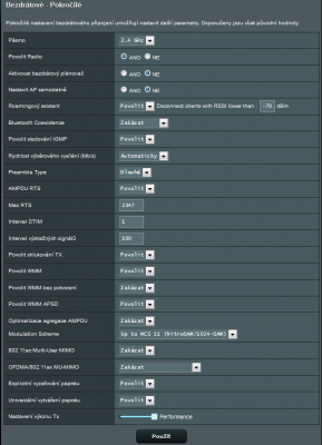 Rozšířené nastavení WiFi