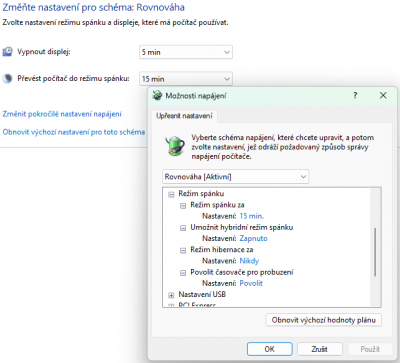 Možnosti napájení - Režim spánku