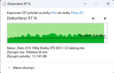 HDD Toshiba 16TB - kopírování - průběh